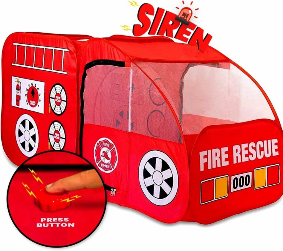 Kiddey | Kiddey Fire Truck Tent For Kids | Firetruck Play Tents With Sirens And Fireman Sound Button For Girls, Boys, & Toddlers Gifts | Red Fire Engine Pop Up Playhouse | Indoor & Outdoor Baby Tent