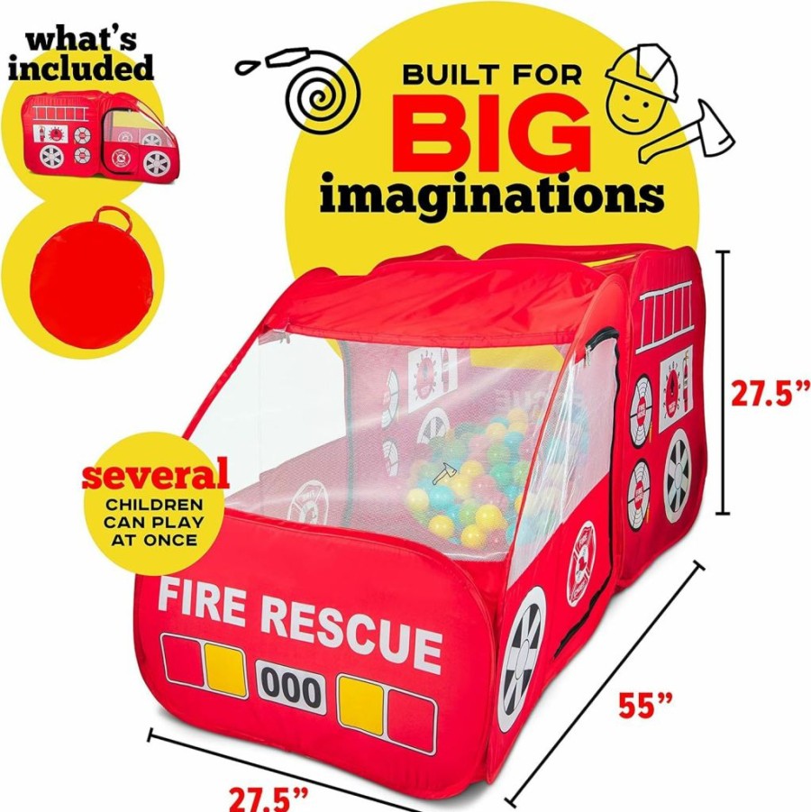 Kiddey | Kiddey Fire Truck Tent For Kids | Firetruck Play Tents With Sirens And Fireman Sound Button For Girls, Boys, & Toddlers Gifts | Red Fire Engine Pop Up Playhouse | Indoor & Outdoor Baby Tent