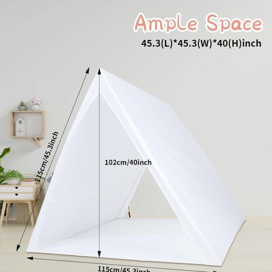 Windyun | Windyun 2 Pcs Teepee Tent For Kids Tent Indoor Outdoor, Foldable Teepee Play Tent White Sleepover Tent Slumber Party Tents Washable Tipi Tent For Girls, Boys, Easy Assembly, 45.3'' X 45.3'' X 40''