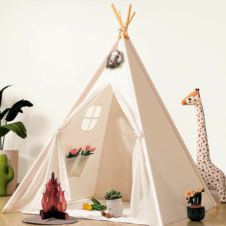 Sumbababy | Kids Teepee Play Tent, Girls & Boys, Gifts Playhouse For Indoor Outdoor Games, Toys House For Baby With Colored Flag &Feathers &Carry Case