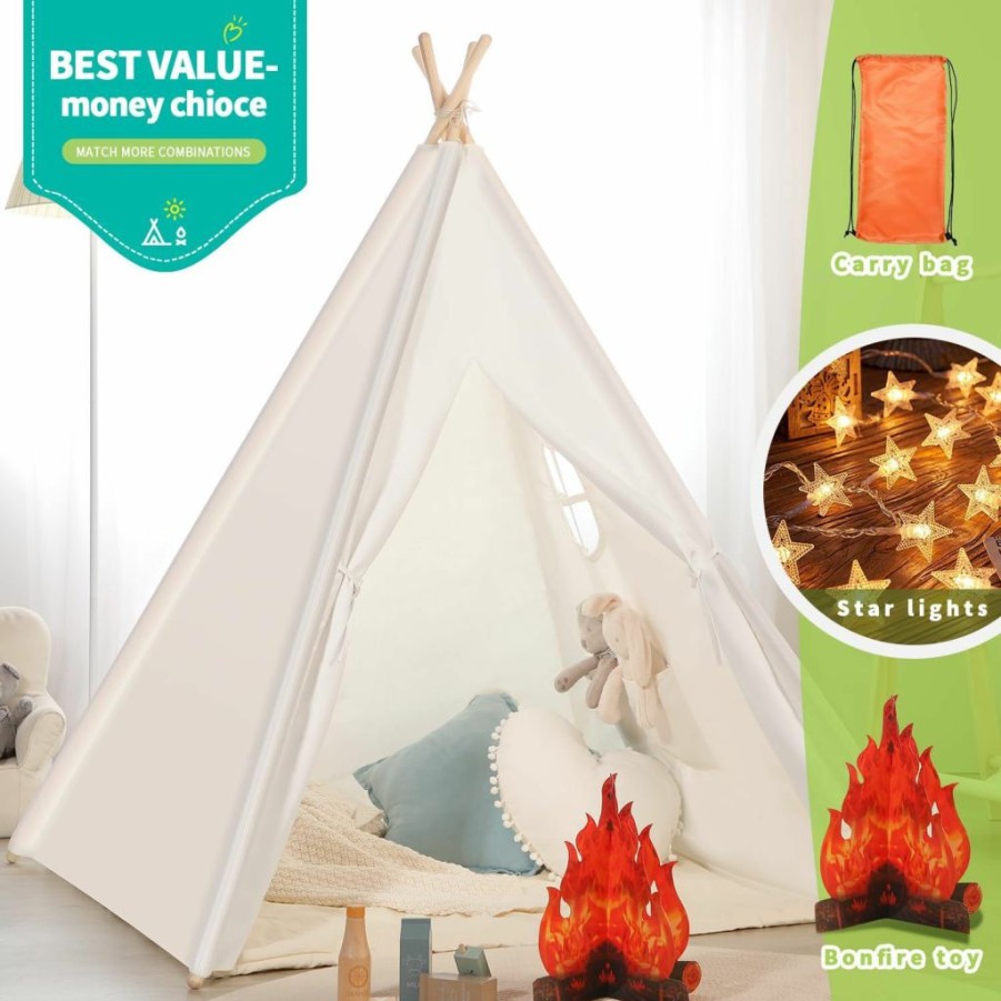 Sumbababy | Kids Teepee Play Tent, Girls & Boys, Gifts Playhouse For Indoor Outdoor Games, Toys House For Baby With Colored Flag &Feathers &Carry Case