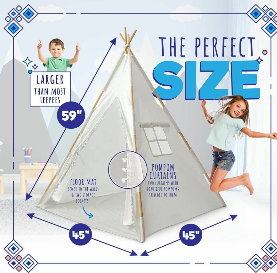 Orian | Orian Teepee Tent For Kids - A Fairytale Kids Teepee, Pompon Ball Design, With Led Star Lights, Dream Catcher - Strong Indoor Teepee For Toddlers 1-3, Kids Teepee Tent For Boys & Girls.