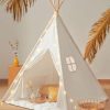 Tiny Land | Kids-Teepee-Tent With Lights & Campfire Toy & Carry Case, Natural Cotton Canvas Toddler Tent - Washable Foldable Teepee Tent For Kids Indoor Tent, Outdoor Play Tent For Girls & Boys