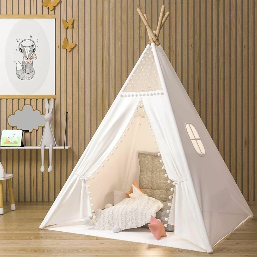 GAMENOTE | Gamenote Teepee Tent For Kids Indoor Tents With Mat, Inner Pocket, Unique Reinforcement Part - Foldable Kids Play Tent Canvas Tipi Childrens Tents For Girls & Boys (Pink)