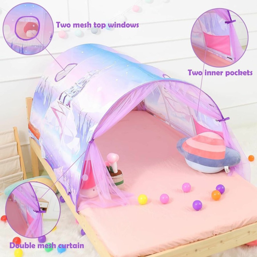 Lucky castle | Bed Tent For Kids Lucky Castle Toddler Bed Tent Foldable Game House For Children Play Tents For Girls Boys Breathable Cottage Combination Sleeping Canopy Playhouse Double Net Curtain With Storage Bag