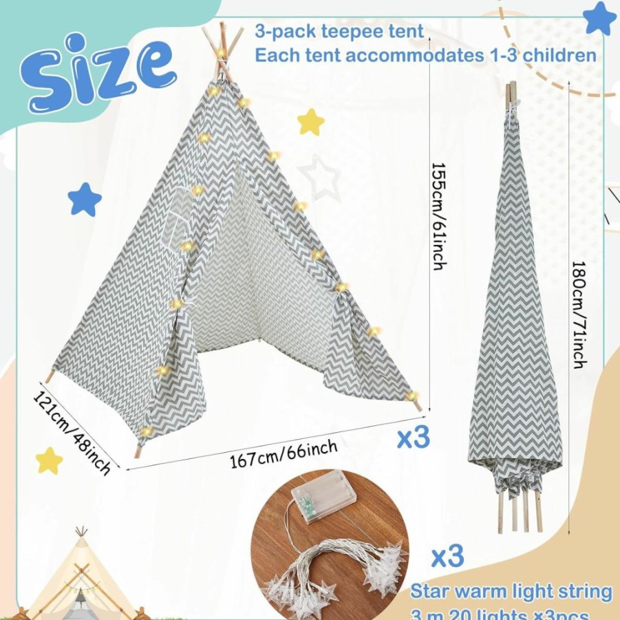 Berlune | Berlune Teepee Tents For Kids Cotton Canvas Play Tents With 10Ft Led String Lights Indoor Outdoor Teepee Play Tents Kids Tipi Tents For Girls Boys Party Favor(Black And White,Ridge)