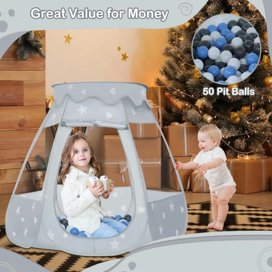 Wilhunter | Wilhunter Baby Ball Pit For Toddler With 50 Balls, Kids Pop Up Play Tent For Girls, Princess Toys For Children Indoor & Outdoor Playhouse With Carry Bag (Celadon: Pink/White/Gray, 109X90Cm/50 Balls)