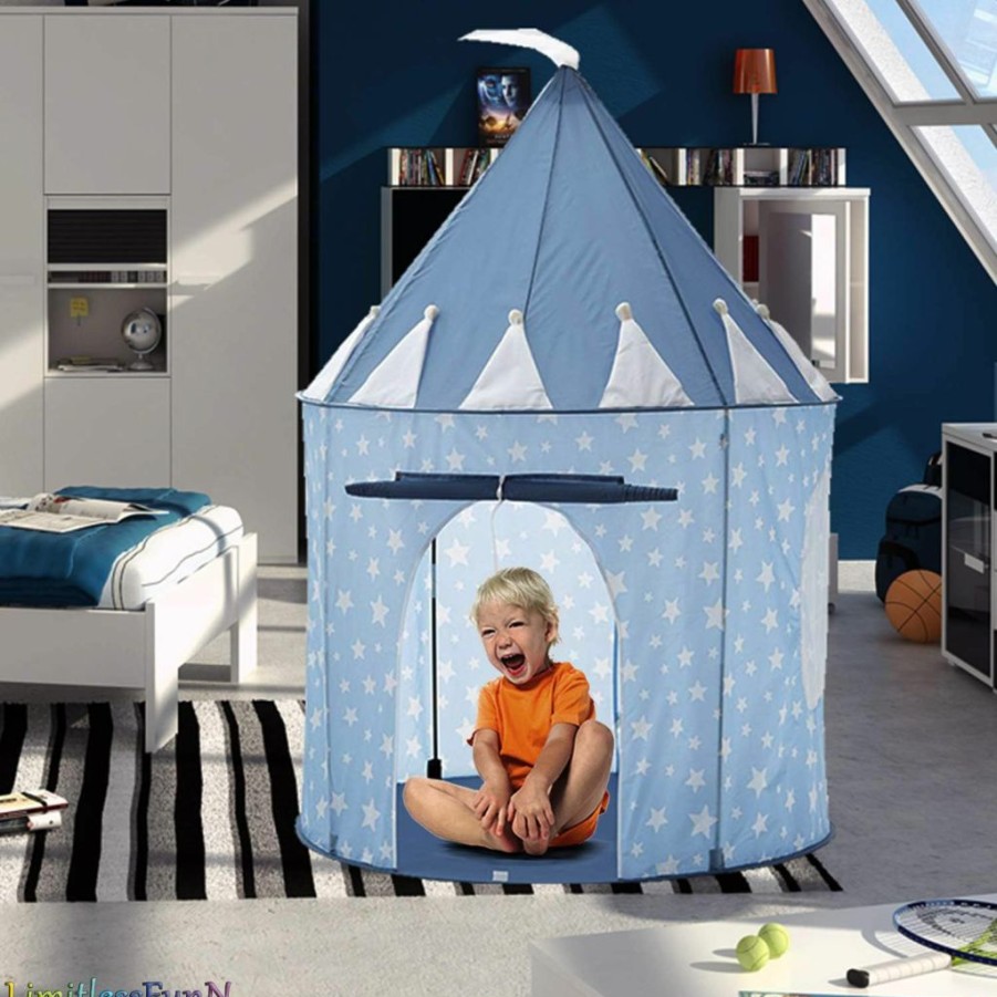 LimitlessFunN | Limitlessfunn Kids Play Tent Bonus Star Lights & Carrying Case [ Pop Up Portable Glow In The Dark Stars Blue ] Children Castle Playhouse For Girls & Boys, Indoor & Outdoor