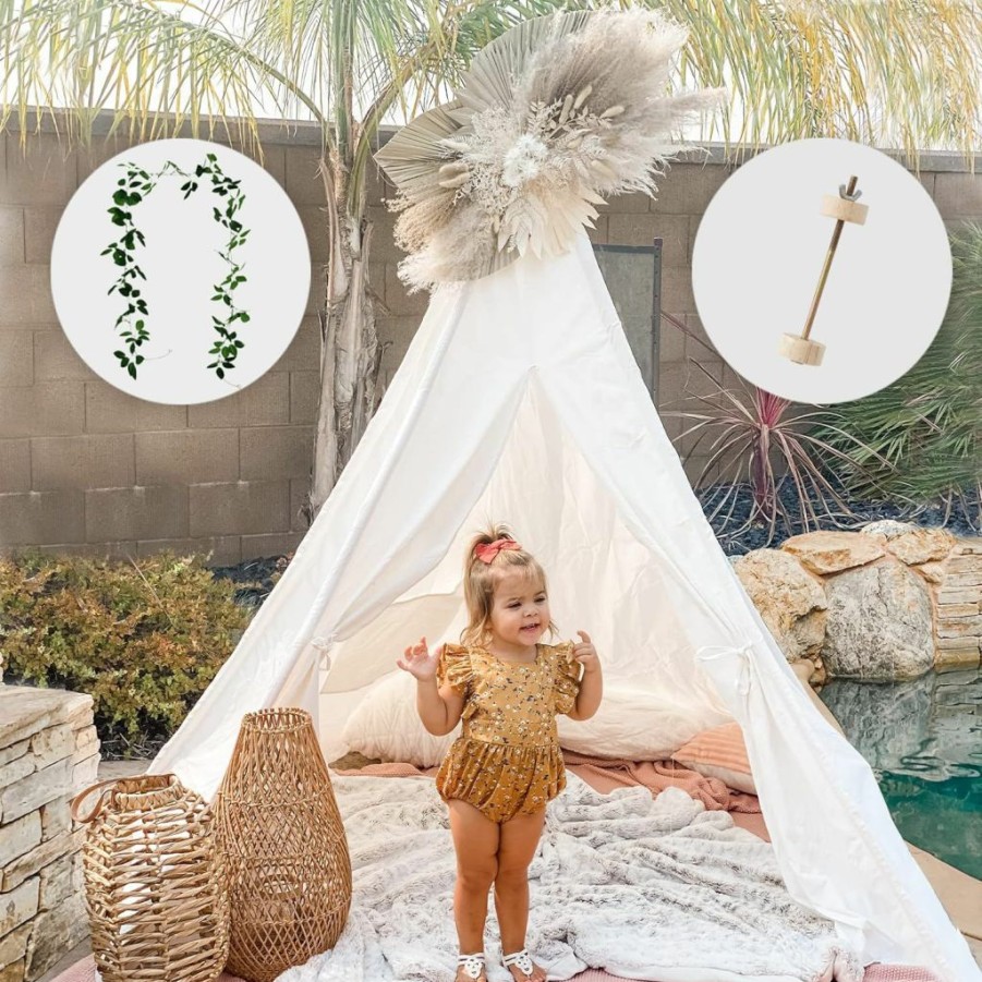 little dove | Huge Teepee Tent For Kids, Large Tall, Wedding Teepee Tent For Adults With 2 Rose Vines Leaves And Inner Pockets, Reading Nook, Beach Tent For Party, Indoor Outdoor 82 X74 X 86 (Adult Teepee)