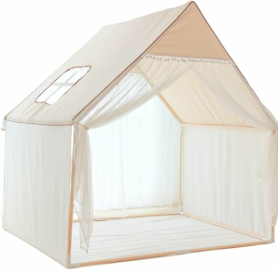 Wonder Space | Wonder Space Large Minimal Indian Playhouse Kids Play Tent - Sturdy Durable Thick Pvc Natural Canvas Indoor Outdoor Teepee Play House - Neutral Beige Color For Children Boys & Girls, 53'' X 56''