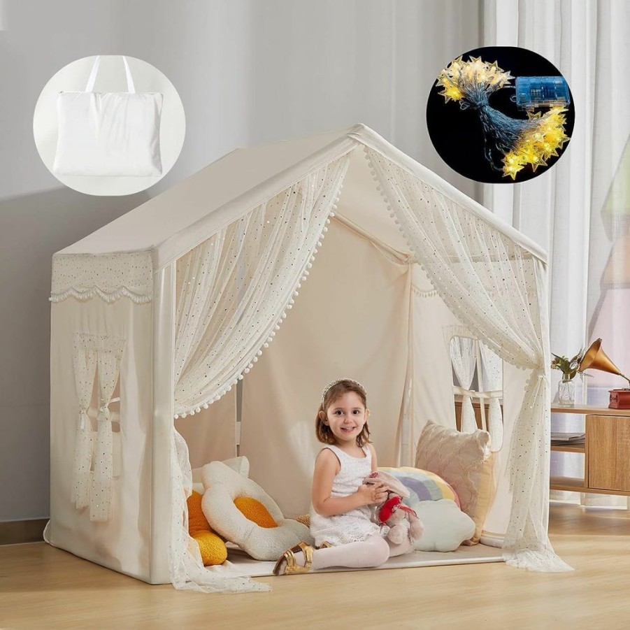 LOAOL | Loaol Play Tent For Kids With Star Lights, Large Kids House Indoor & Outdoor, Castle Tent For Girls Decorated Sequin Sparkle Stars, Playhouse With Front & Rear Doors For Toddler, Boho Decor