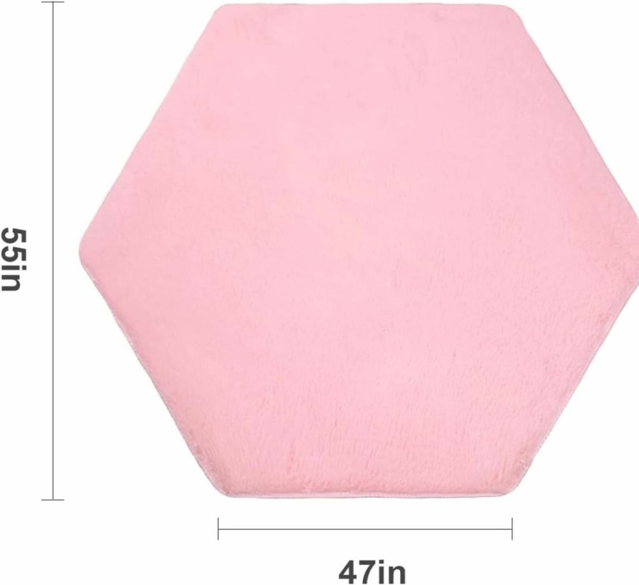 LOJETON | Lojeton Hexagon Rug, Ultra Soft Carpet For Girls Princess Castle Play Tent Playhouse, Anti-Slip Coral Mat For Room Carpet, Baby Nursery Mat, Decoration Pad (Pink)