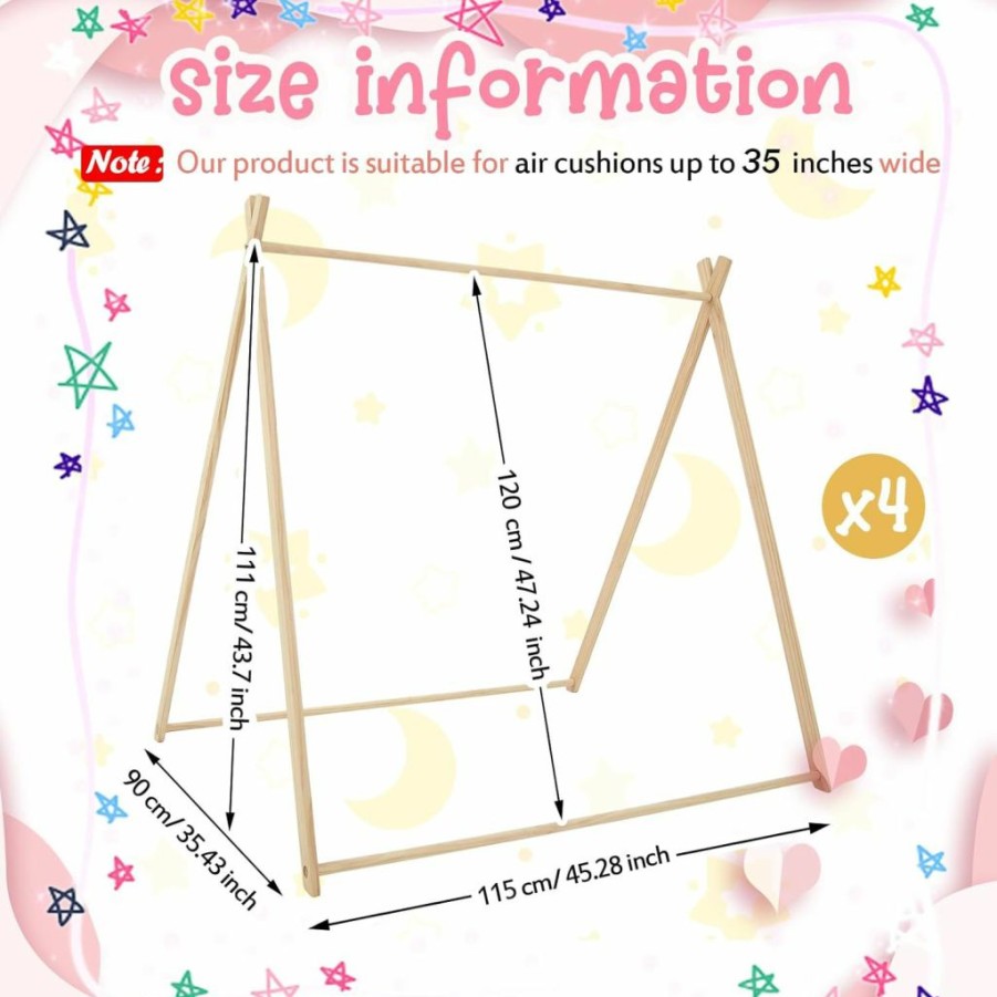 Windyun | Windyun 4 Sets Wooden Tent Frames A Frame Teepee Wood Tent Frames For Kids Indoor Outdoor Party Sleepover Play Room