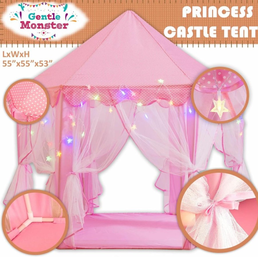 Gentle Monster | Princess Tent Girls Large Playhouse Kids Castle Play Tent With Star Lights, Bonus Princess Tiara And Wand Toy For Children Indoor & Outdoor Games, 55\" X 53\" Gifts Age 3+