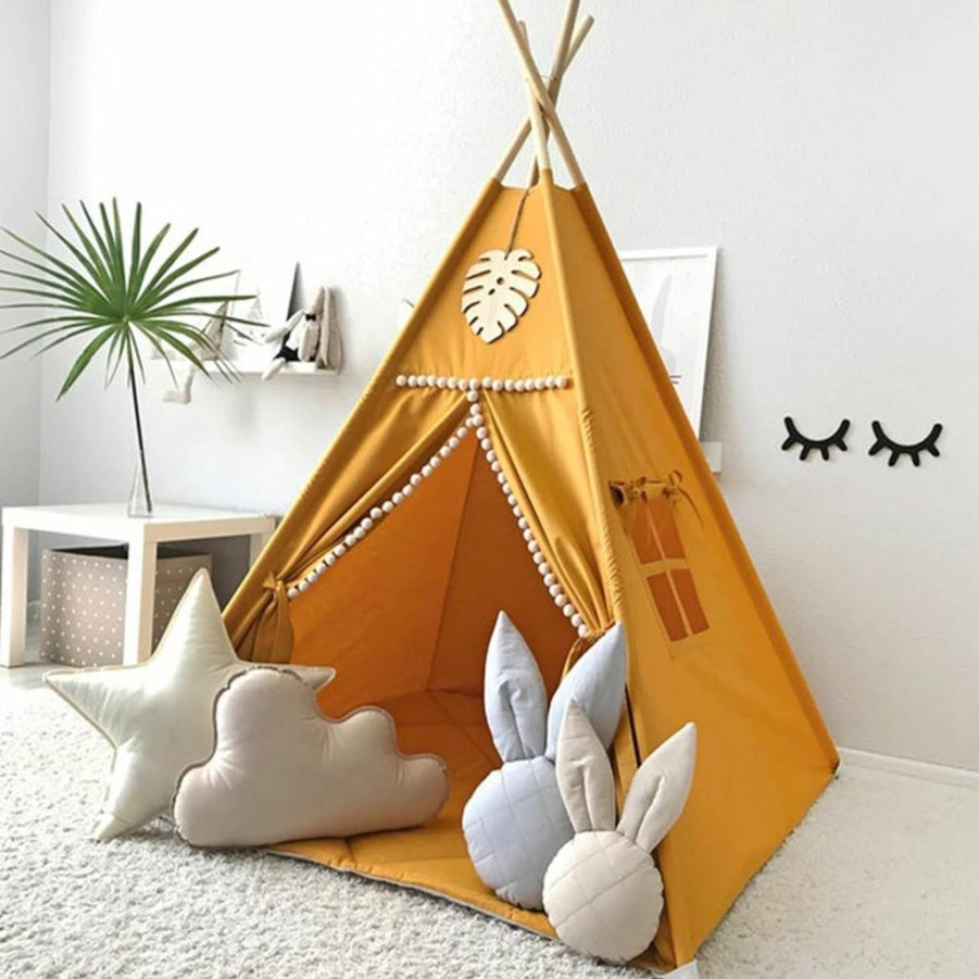 RONGFA | Rongfa Kids Teepee Tent With White Pom Pom - Indoor Play Teepee For Children Boys Portable Play House (Pink)