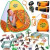 Kidz@Play | Safari Kidz Outdoor Adventure Tent Set, 53Pc Animal Kit, Pop Up Tent, Binoculars, Flashlight, Compass, Backpack, Whistle, Magnifying Glass