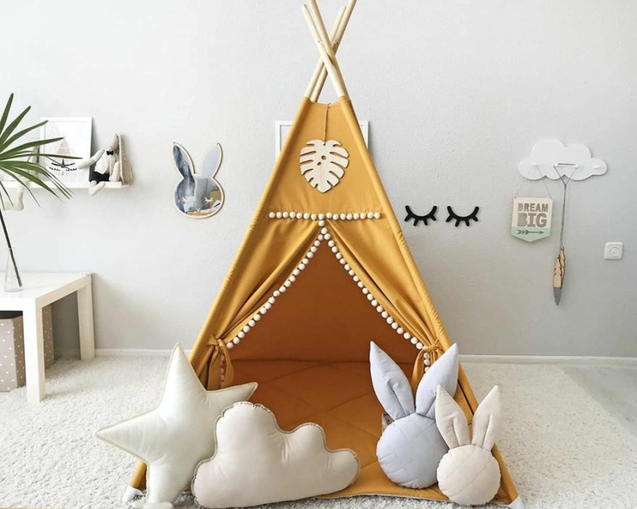 RONGFA | Teepee Tent For Kids,Foldable Cotton Canvas Play Tent,W/Window & Plush Ball,Indoor & Outdoor For Kids