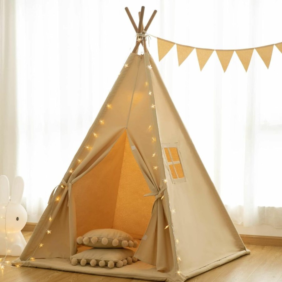 RONGFA | Rongfa Kids Play Tent With Mat Indoor Play Teepee For Children Boys Portable Play House (Apricot+Mat)