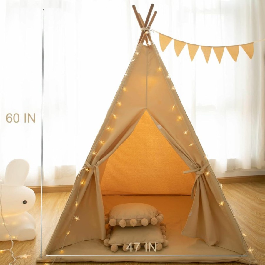 RONGFA | Rongfa Kids Play Tent With Mat Indoor Play Teepee For Children Boys Portable Play House (Apricot+Mat)