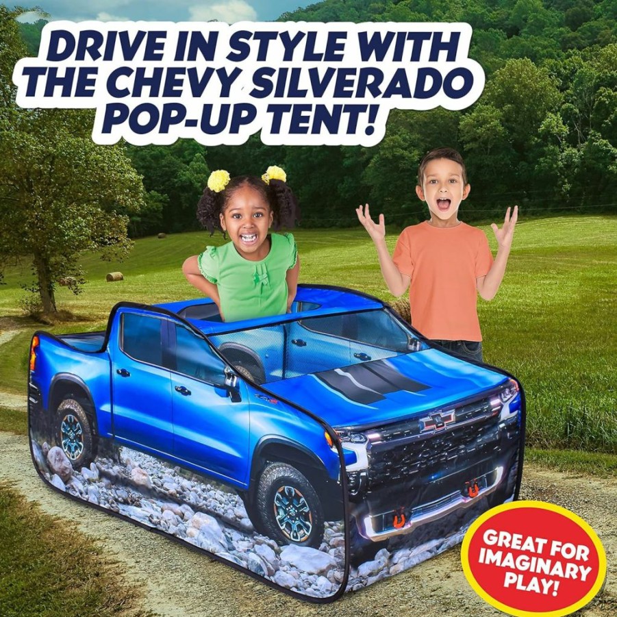 Sunny Days Entertainment | Sunny Days Entertainment Chevy Silverado Pop Up Tent | Large Off-Road Pickup Truck Play Tent For Kids, Blue