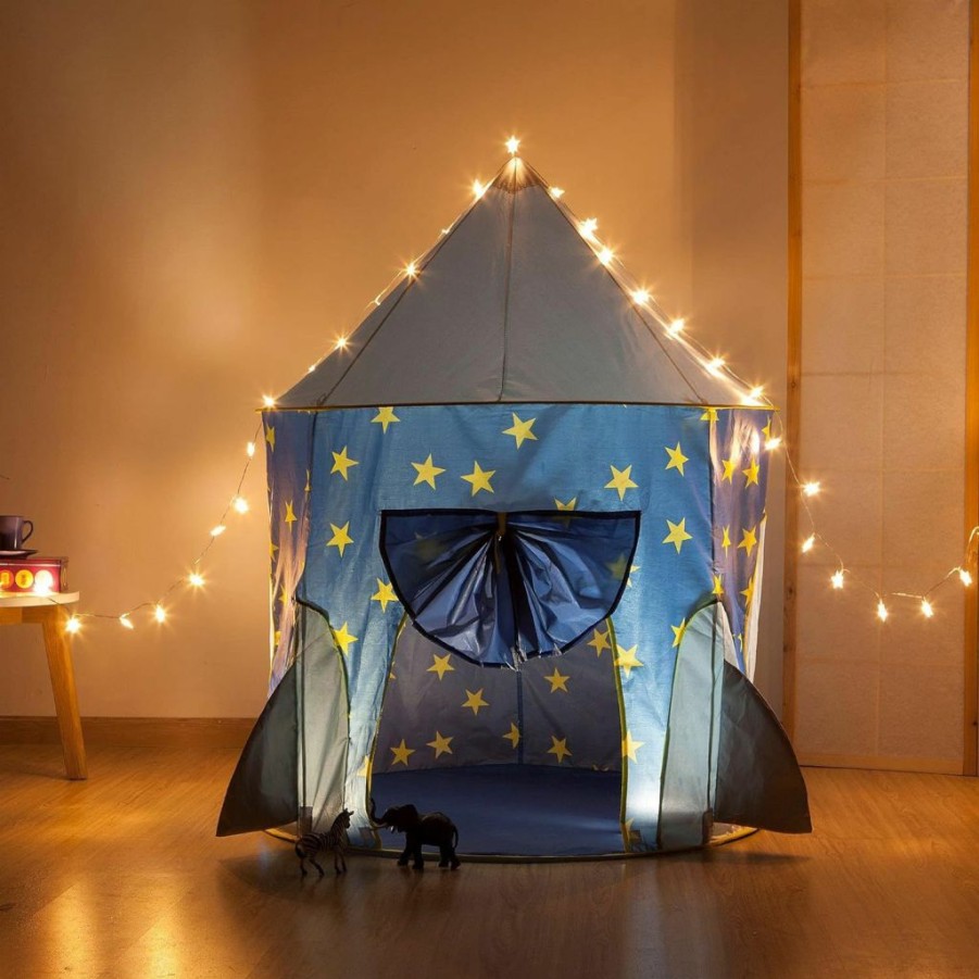 Ereslindo | Rocket Ship Play Tent For Boys, Kids Space Ship Tents Play House, Rocket Spaceship Indoor Playhouse Tent, Foldable Pop Up Toys Tents For Indoor Outdoor Kids Toddlers Boys, With Glow Stars Lights