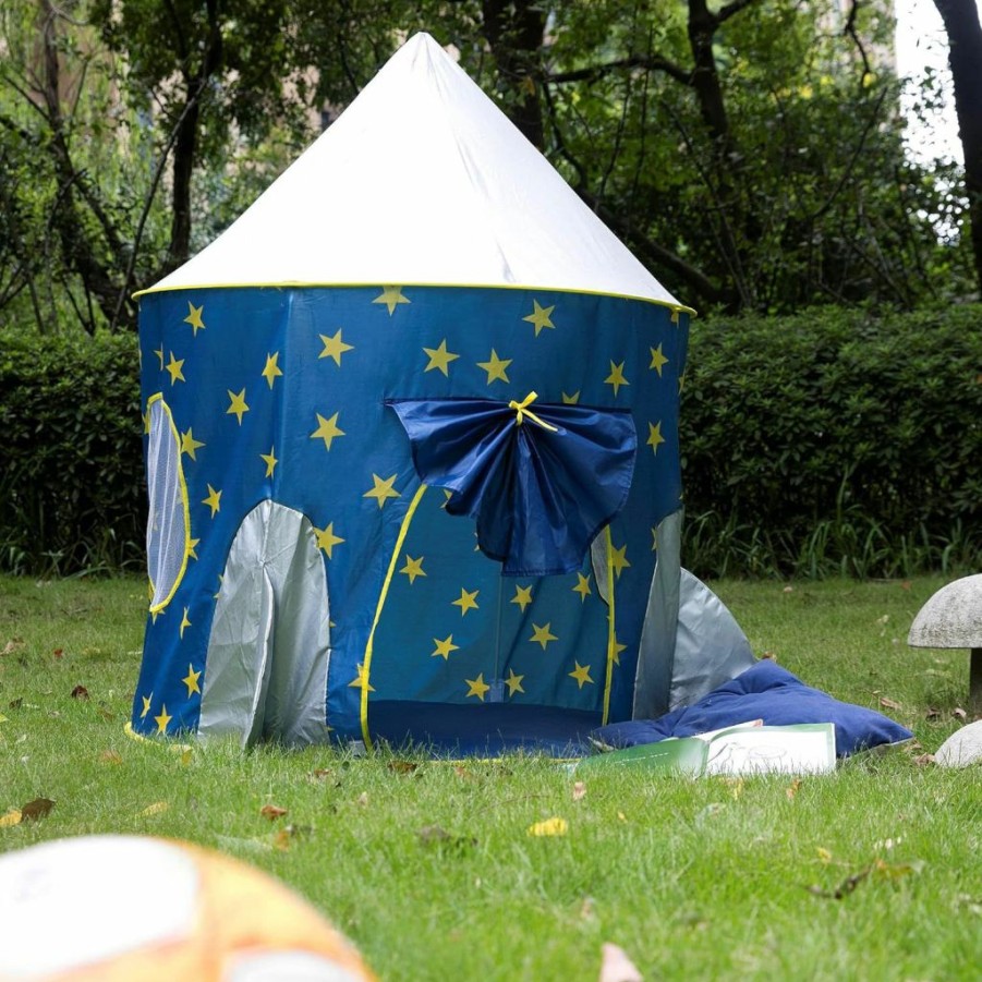 Ereslindo | Rocket Ship Play Tent For Boys, Kids Space Ship Tents Play House, Rocket Spaceship Indoor Playhouse Tent, Foldable Pop Up Toys Tents For Indoor Outdoor Kids Toddlers Boys, With Glow Stars Lights