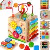 HELLOWOOD | Hellowood Wooden Activity Cube, 8-In-1 Montessori Toys For 1+ Year Old Boys & Girls, Educational Learning Toys For Toddlers Age 1-2, First Birthday Gift | Bonus Sorting & Stacking Board And Word Cards