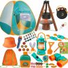 Qtioucp | Qtioucp Kids Camping Set 50Pcs With Tent & Space Projector Flashlight- Outdoor Campfire Toy Set For Toddlers Kids - Pretend Play Camp Gear Tools For Birthday Christmas