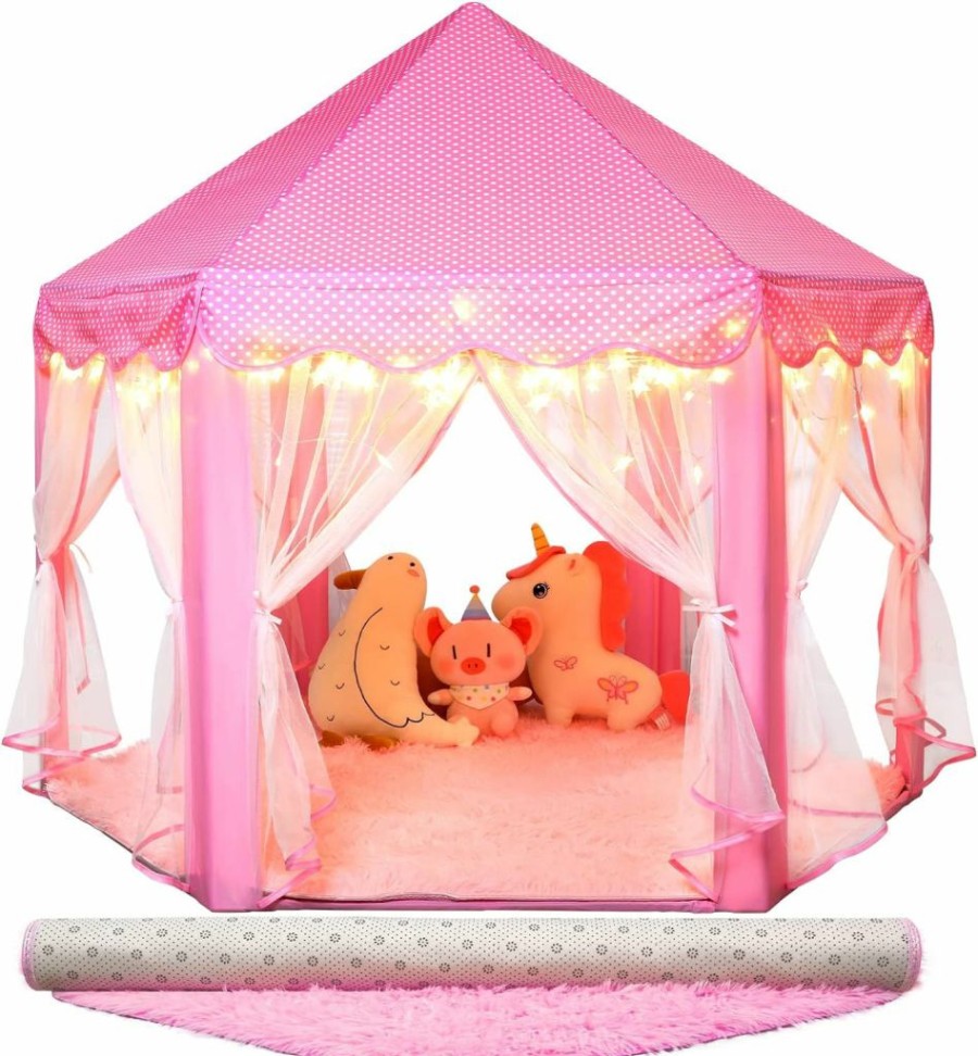 Moncoland | Moncoland Princess Castle Girls Play Tent Toy, Kids Large Fairy Playhouse Tent With Star Lights, Gift For Children Toddlers Indoor And Outdoor Games