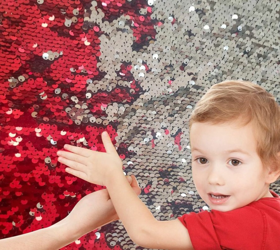 penepico | Sensory Wall Sequin Flip Fabric For Kids,0.2\" Large Sequins Sensory Graffiti Fabric For Toddlers,Calming Corner Tactile Mats Reversible Mermaid Fabric (Half Yd (18\"*49\"), Champagne + Gold)