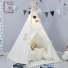 LGMOONYE | Lgmoonye Foldable Teepee Tent For Kids Green Pompom Ball Design With Floor Mat,Carry Case,Banner,Four Ploes Classic Cute Children Playing House Indoor Outdoor Nursery Decor