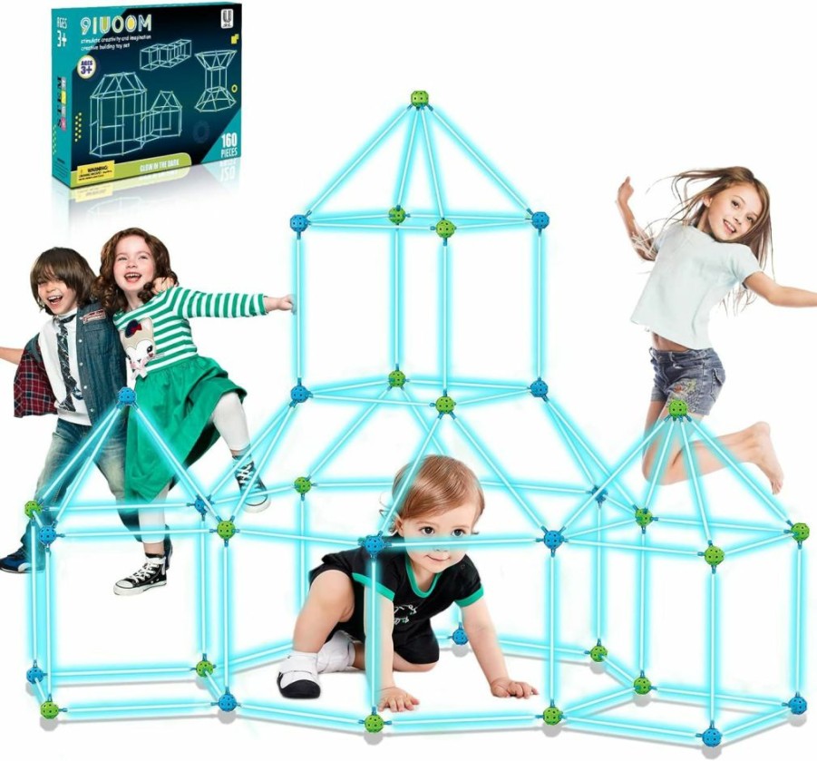 9IUoom | 9Iuoom Fort Building Kit With Blanket For Kids 120 Pcs Glow In The Dark Air Forts Builder Construction Toys For 3 4 5 6 7 8 Years Boys Girls Diy Fort Building Tunnel Play Tent Indoor