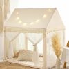 HAN-MM | Kids Play Tent, Large Kids Playhouse With Mat, Light And Banner, Bohemian Tent With Top Window, Easy To Wash, Indoor And Outdoor Play Tent For Kids, Ivory Color,52X35X52