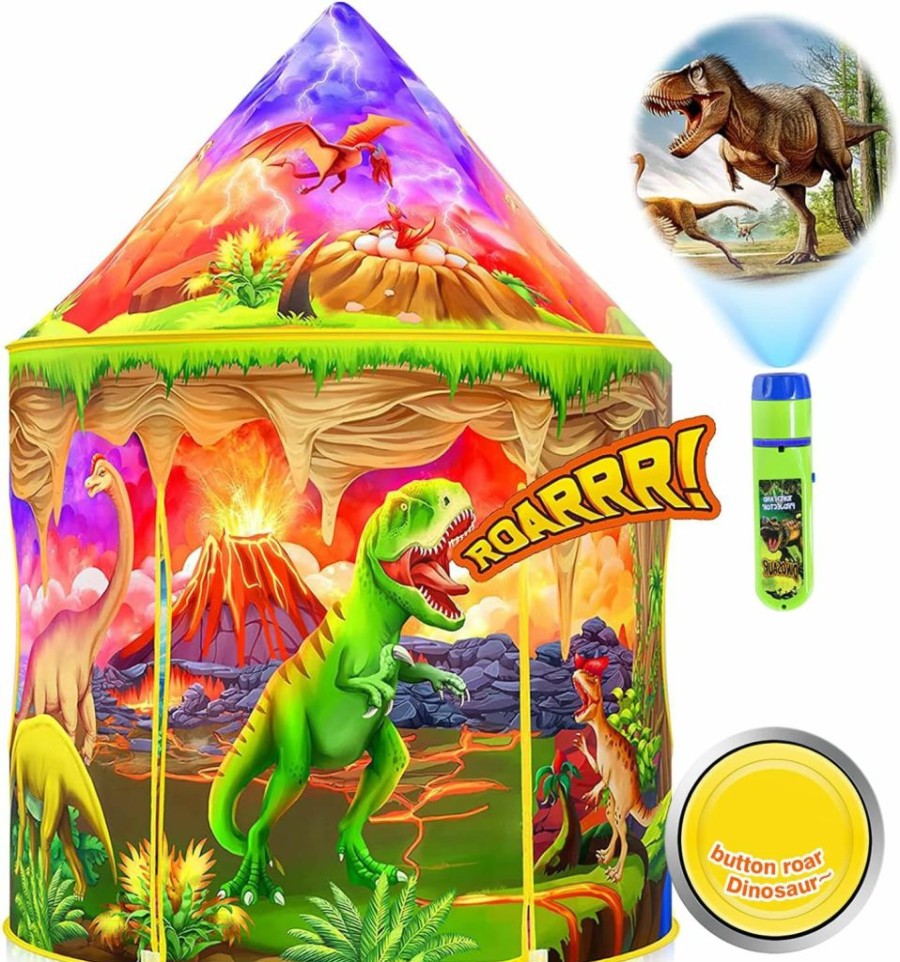 iBabify | Ibabify Kids Play Tent With Dinosaur Projection Flashlight, Roar Button Dinosaur Sound Effect, Pop Up Kids Tent For Boys, Dinosaur Toys Playhouse