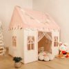 XIAOSHIHOU | Kids Play Tent With Non-Slip Mat, Star Lights, Decorating Flag, Dots Curtains Playhouse With 4 Windows, Machine Washable, Indoor And Outdoor Play Tent For Kids, Girls, Pink, 47\" X 40\" X 52\"