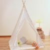 Kimdee | Teepee Play Tent For Kids With Padded Mat & Lights & Carry Case Playhouse For Girls Boys(White)