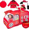 Kiddzery | Kiddey Fire Truck Tent For Kids | Firetruck Play Tents With Sirens And Fireman Sounds For Girls, Boys, & Toddlers Gifts | Red Fire Engine Pop Up Playhouse With Costume | Indoor & Outdoor Baby Tent