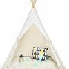 SISTICKER | Sisticker Teepee Tent For Kids With Feathers Bunting Carry Bag - Kids Gifts For Girls And Boys Children Toys - Foldable Large Playhouse Indoor And Outdoor (White)