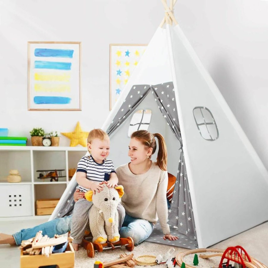 Wilhunter | Wilhunter Kids Teepee Tent With Bottom Cloth, Paper Feathers & Flags, Gift For Boys & Girls, Toys For Toddler, Playhouse For Indoor Decor Party Games