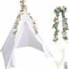 Kigley | Kigley Teepee Tent For Kids Indoor Kids Teepee White Cotton Linen Play Tent With 6.6 Ft Pink Fake Rose Vine Artificial Garland 10 Ft Battery Operated String Lights For Girl Boy Room Playhouse Decor