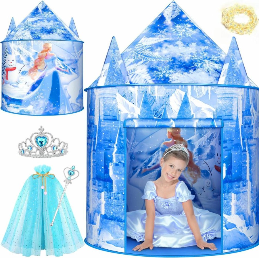 HopeRock | Hoperock Frozen Kids Tent, Frozen Toy For Girls With Snowflake Lights, Ice Castle Kids Play Tent For Indoor Outdoor Games Kids Pop Up Tents For Girls, Christmas Birthday Gifts Princess Tent For Girls