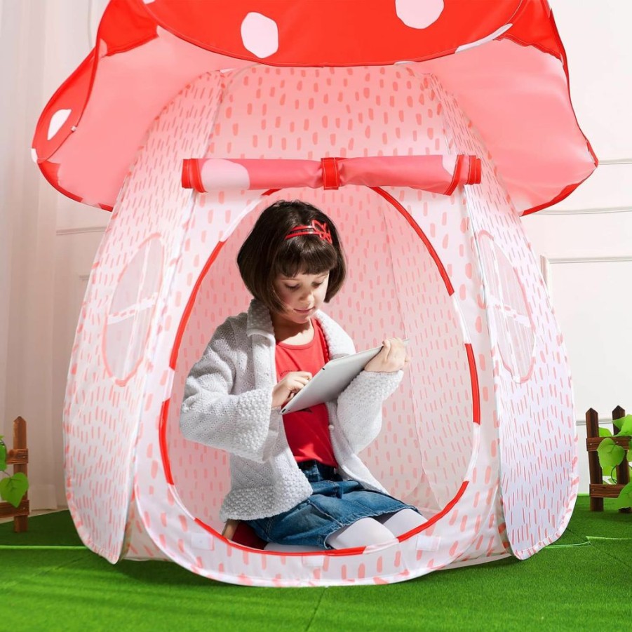 CRAWLBO | Play Tent For Kids Pop Up Tent Indoor Outdoor Boys And Girls Playhouse With Exquisite Design For Imaginative Mushroom Tent By Crawlbo Patent Pending (Pink, Small)