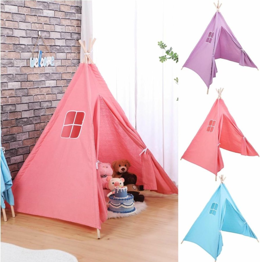 Windyun | Windyun 3 Pcs Kids Teepee Tent Foldable Toddler Tent Washable Teepee Tent For Kids Indoor Tent Outdoor Tent For Boys Girls Boho Sleepovers Birthday Pajama Party Spa Party Supplies (White,Classic)