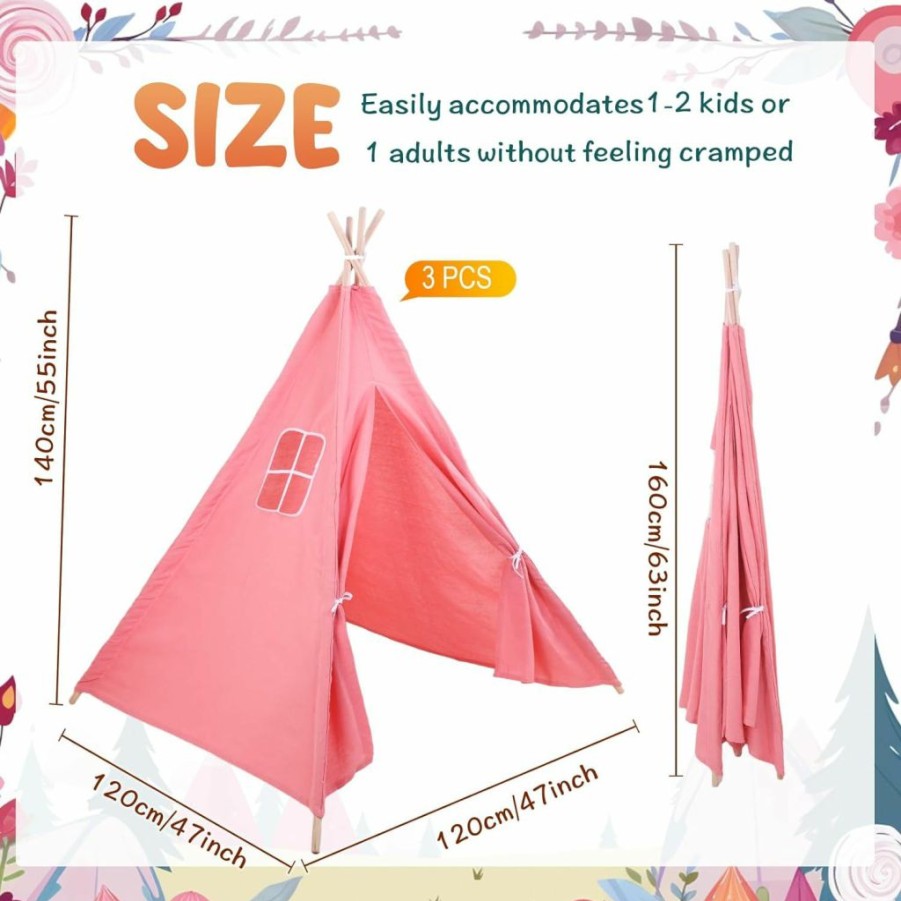 Windyun | Windyun 3 Pcs Kids Teepee Tent Foldable Toddler Tent Washable Teepee Tent For Kids Indoor Tent Outdoor Tent For Boys Girls Boho Sleepovers Birthday Pajama Party Spa Party Supplies (White,Classic)