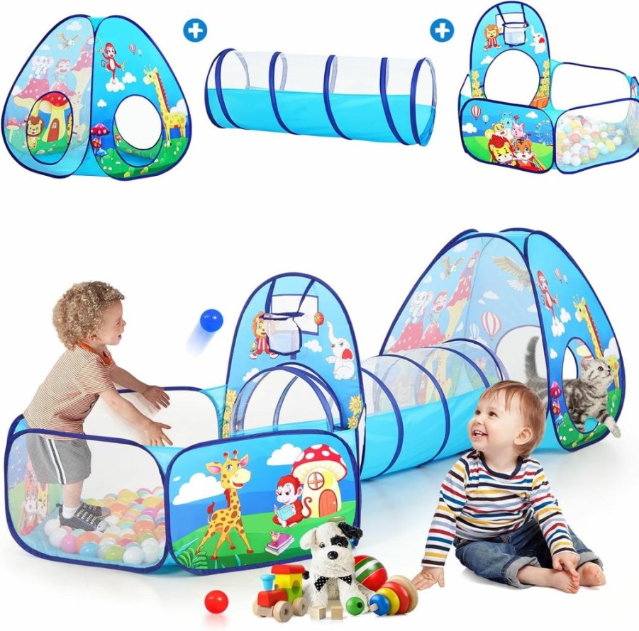 PigPigPen | Pigpigpen 3 In 1 Kids Play Tent With Tunnel, Ball Pit, Basketball Hoop For Boys & Girls, Toddler Pop Up Playhouse Toy Baby Indoor/Outdoor, Gift Year Old Child (3 Tent)