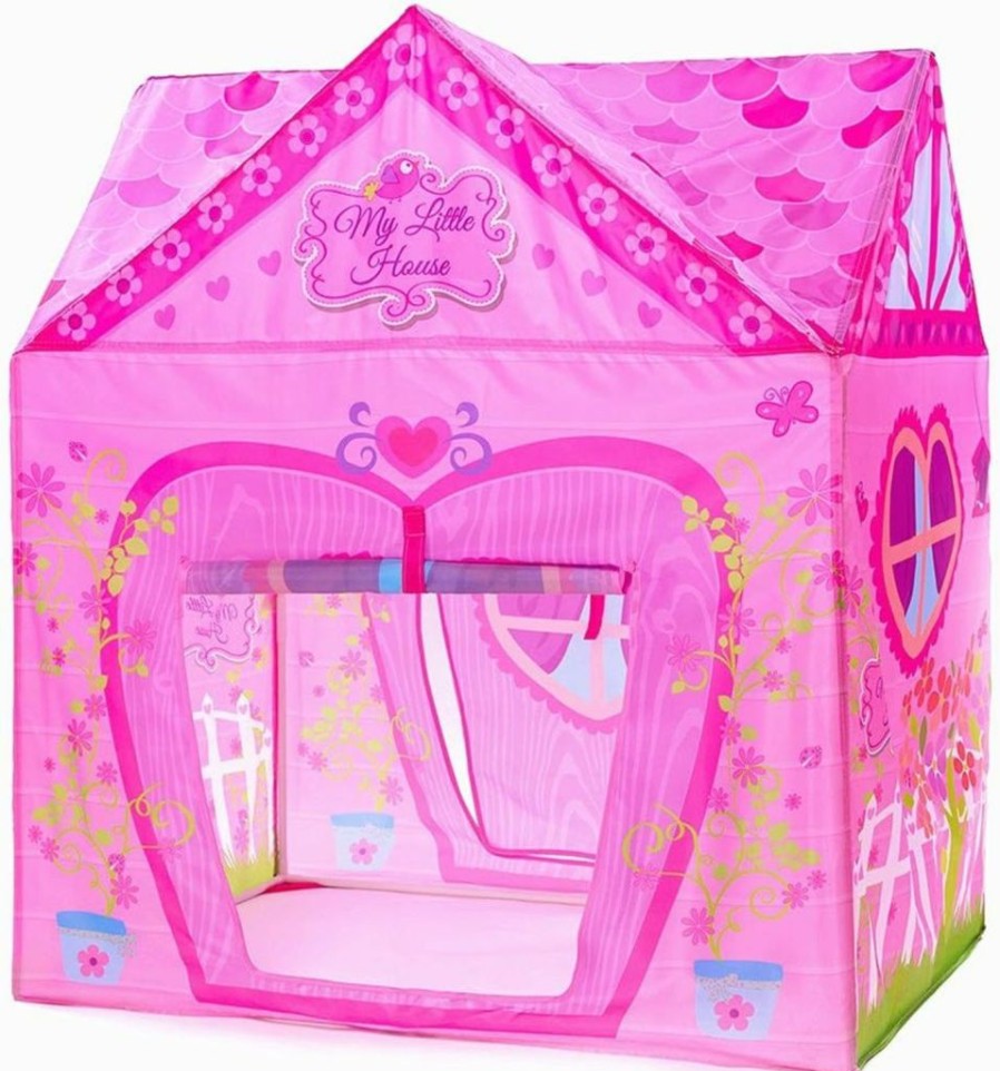 PLAY 10 | Play 10 Princess Castle Kids Pink Play Tent Foldable Pretend Playhouse For Girls Indoor & Outdoor Fun,Easy To Folding Back,37 * 28 * 40Inch,Big Enough For 2-3 Little Kids Play Together