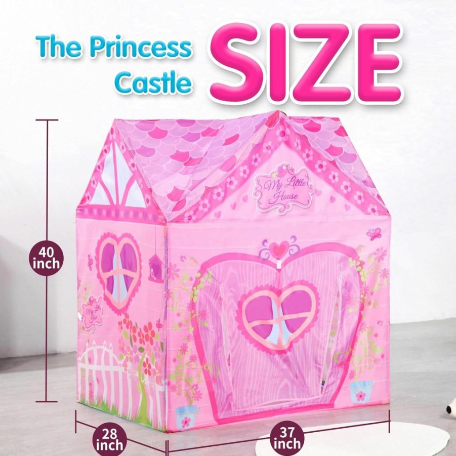 PLAY 10 | Play 10 Princess Castle Kids Pink Play Tent Foldable Pretend Playhouse For Girls Indoor & Outdoor Fun,Easy To Folding Back,37 * 28 * 40Inch,Big Enough For 2-3 Little Kids Play Together