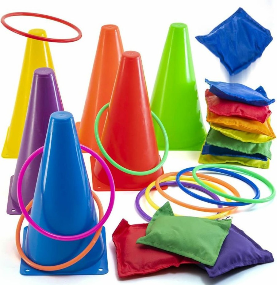 PREXTEX | Prextex Multicolored 3-In-1 Yard Game Set - Ring Toss Game, Bean Bags, Cones - Outdoor Toys For Toddlers & Kids, Children'S Indoor Play, Family Fun Carnival Games, Kids Party Cornhole Set, Lawn Games