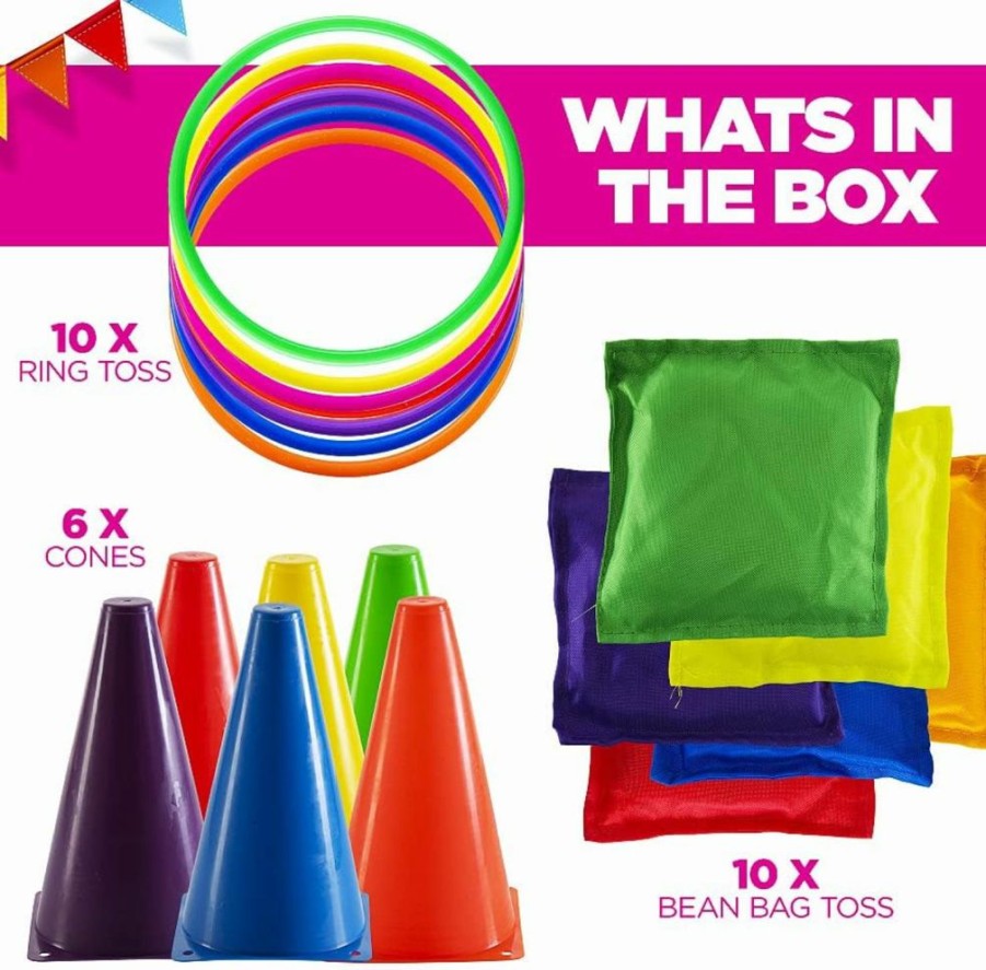 PREXTEX | Prextex Multicolored 3-In-1 Yard Game Set - Ring Toss Game, Bean Bags, Cones - Outdoor Toys For Toddlers & Kids, Children'S Indoor Play, Family Fun Carnival Games, Kids Party Cornhole Set, Lawn Games