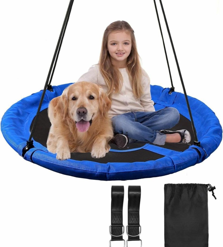 Domaker | Domaker 43" Saucer Tree Swing Set, Heavy Duty Extra Large Round Swing For Tree,500Lb Weight Capacity,Waterproof Yard Swings Seat For Kids Adults Outdoor Playground Backyard Activity, Blue